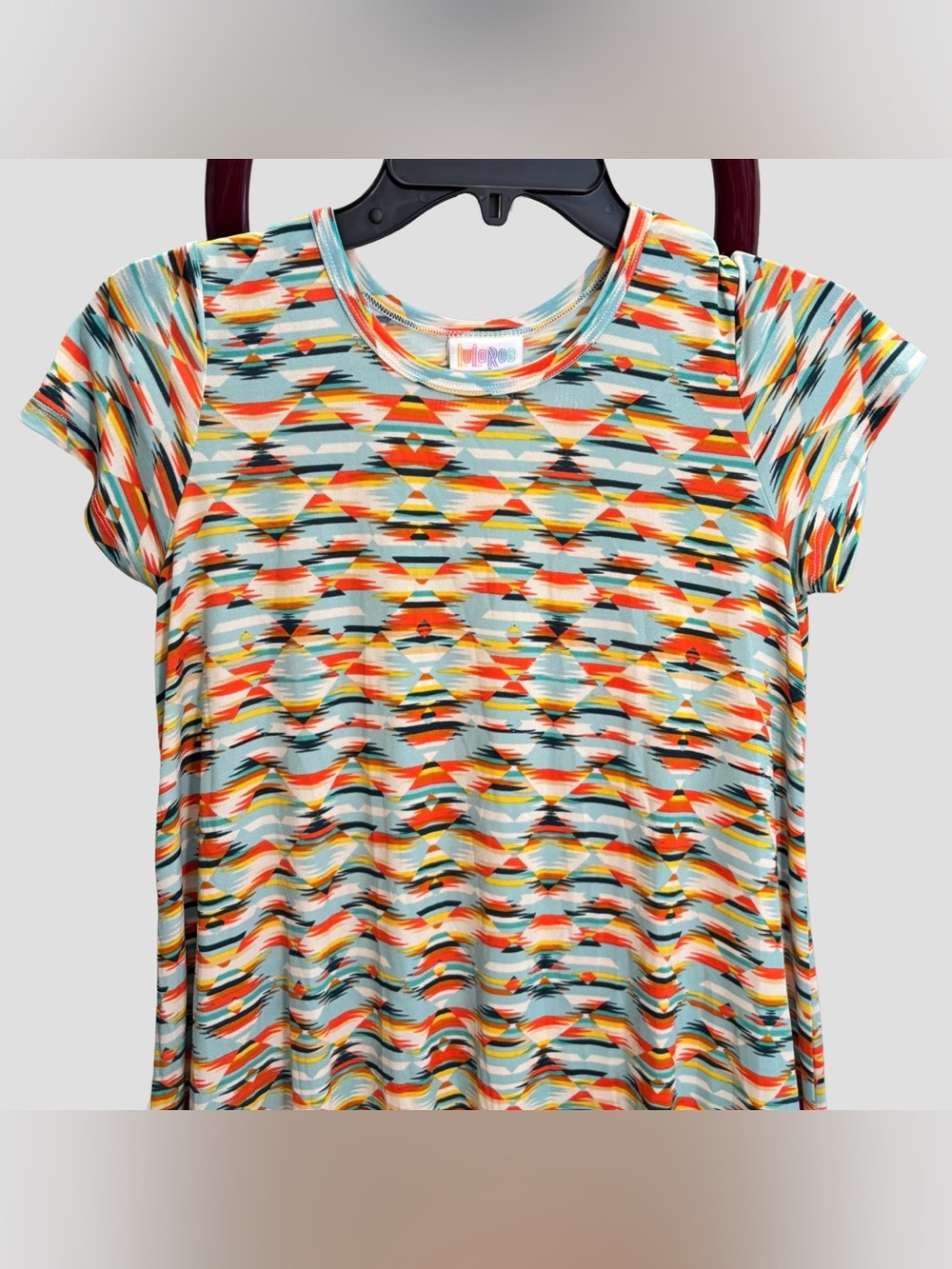 EUC LuLaRoe Girls Scarlett Dress, Sz 12, Aztec Design - Teal, Orange, Yellow - Picture 3 of 13